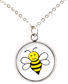 Domed Happy Bee White Background Necklace