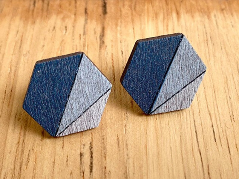 Wood Hexagon Geometric Earrings