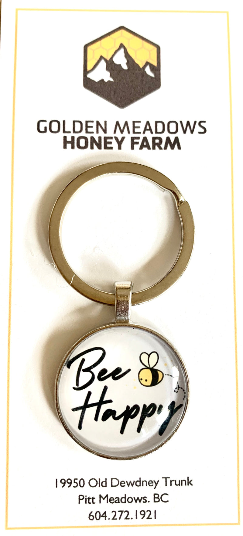 Bee Happy Domed Keychain
