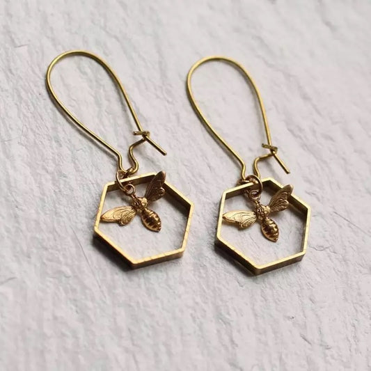 Bee Hexagon Drop Earring