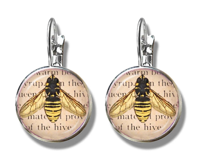 Domed Dangle Silver Earrings “Save the Bees”